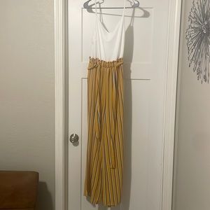 Size large romper, white, black, and mustard yellow